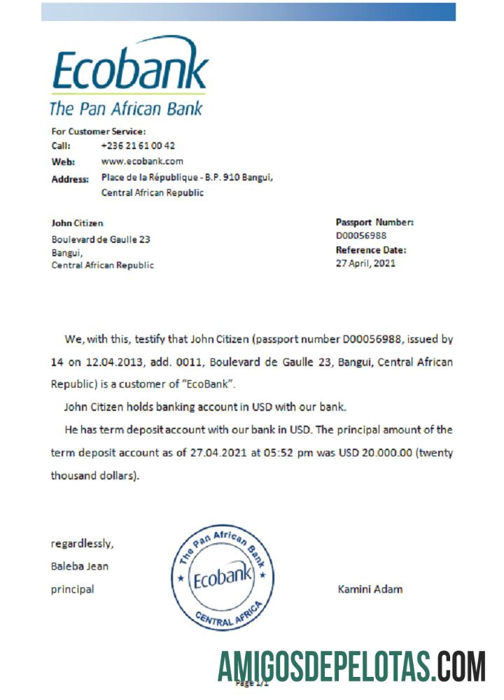 Referência do Ecobank da África Central baixar para verificação